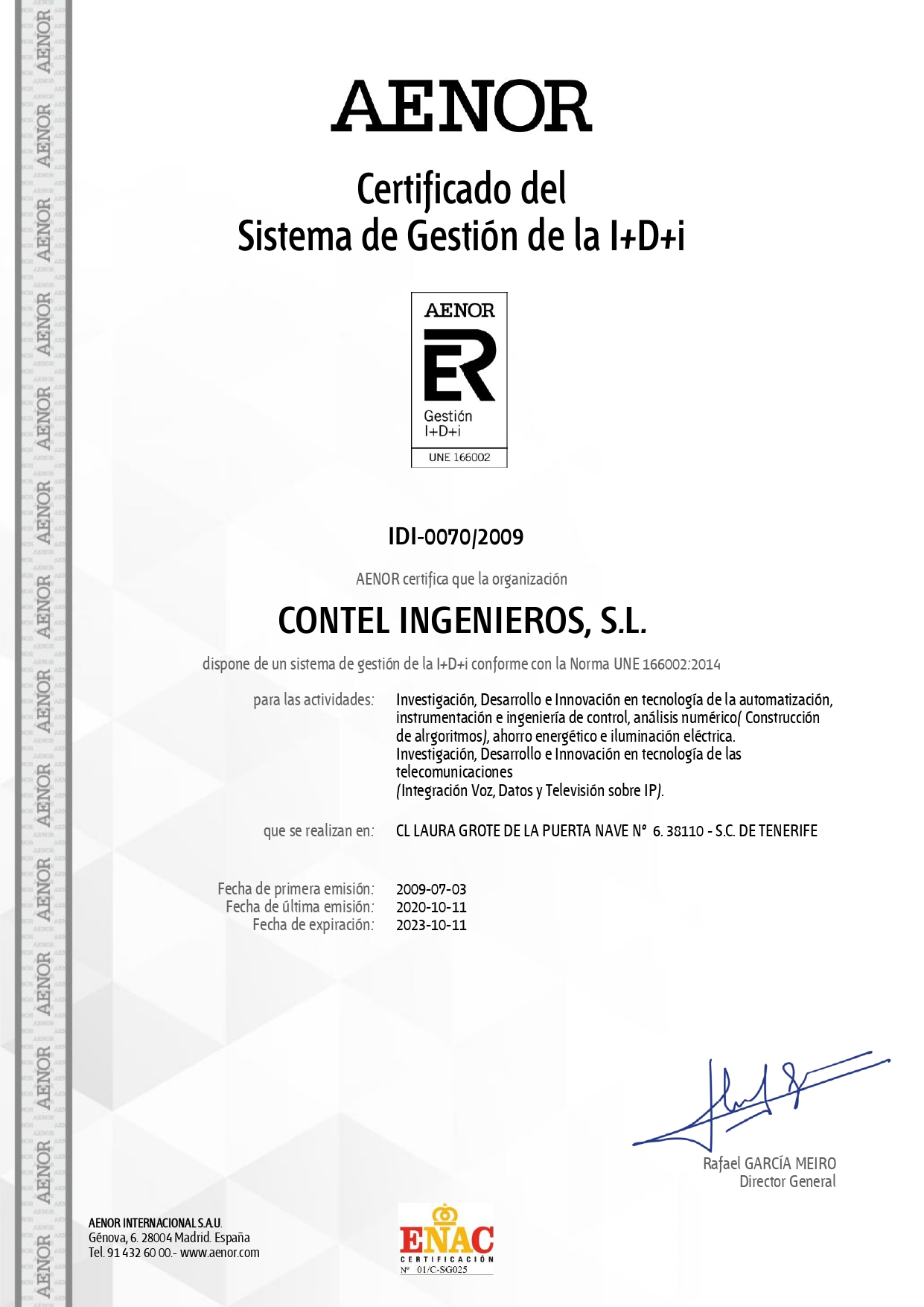 Certificado del Sistema de Gestión de la I+D+1